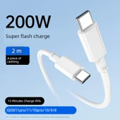 200W Süper Hızlı Şarj Type-C Data Kablosu - 2m - Çift - Beyaz - 1