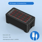 20 Port 100W USB Şarj Aleti Fanlı ABS Kasa + 10 Android Uyumlu Kablo - 1