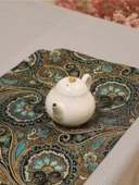 Su Geçirmez Zen Çay Matı - Etnik Desenli Brokar - Kahverengi Küçük 30x90cm - 3
