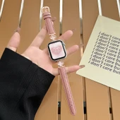 Xiaomi Bileklik 8pro Uyumlu Yonca Desenli Pembe Deri Kordon - 1