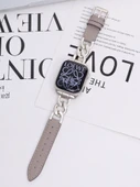 Apple Watch 44mm (4/5/6/SE Nesil) için Denim Zincir Yama Kayış - Haki - 1