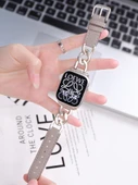 Apple Watch 44mm (4/5/6/SE Nesil) için Denim Zincir Yama Kayış - Haki - 2