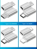 Type-C Lightning Micro USB Android Adaptör - Apple Dişi - Android Erkek - Siyah - 10
