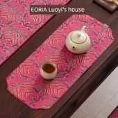 Çin Tarzı Brokar Çay Matı - Mor Yasak Renkli-Kırmızı - Bardak Altlığı 9x9cm - 1