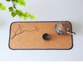 Rattan Çay Altlığı - Kare Serbest El Erik Çiçeği Desenli - 11