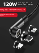 3'ü 1 Arada Dönen Manyetik Data Kablosu - 1m Kırmızı Apple Lightning - 3