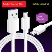 Android Micro USB Data Kablosu - 5A Hızlı Şarj - 0.25M - 2'li Paket - 1