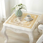 Su Geçirmez PVC Masa Örtüsü - 50cm Çap Kare Altın - Tek Parça thumbnail 1