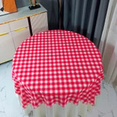 Doğum Günü Ziyafeti Tek Kullanımlık Masa Örtüsü - Kırmızı Yuvarlak Masa - [Kalite Yükseltme Kalın] 2.2m Kırmızı Kafes 10'lu thumbnail 1