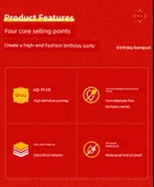 Doğum Günü Ziyafeti Tek Kullanımlık Masa Örtüsü - Kırmızı Yuvarlak Masa - [Kalite Yükseltme Kalın] 2.2m Kırmızı Kafes 10'lu thumbnail 8