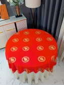 Doğum Günü Ziyafeti Tek Kullanımlık Masa Örtüsü - Kırmızı Yuvarlak Masa - [Yüksek Kalite Ekstra Kalın] 1.8m Jin Shou 10'lu - 2
