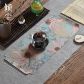 Zen Küçük Çay Matı - Mavi Dalga Pembe Lotus Desenli - Çift Taraflı - 21x47 cm - 7