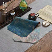 Zen Küçük Çay Matı - Mavi Dalga Pembe Lotus Desenli - Çift Taraflı - 21x47 cm - 3