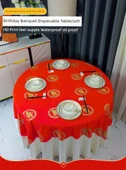 Doğum Günü Ziyafeti Tek Kullanımlık Masa Örtüsü - Kırmızı Yuvarlak Masa - [Kalite Yükseltme Kalın] 2.2m Kırmızı Kafes 10'lu thumbnail 7