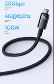 100W USB-C - USB-C Kablo - 1.5 Metre - Tungsten Altın - 20Gbps - 4K - 11