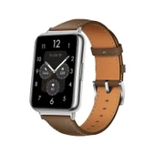 Huawei Watch Fit/NEW/Elegant Deri Kordon - Gümüş Konnektör - Kahve - 1