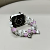 Beyaz Mor Kedi Gözü Boncuklu Apple Watch Kordonu - S10 (42mm) - 9