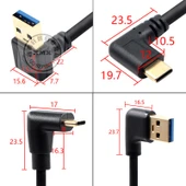 USB 3.0 - Type-C Dirsekli Hızlı Şarj Kablosu - 1.5m - USB Düz - Type-C Açılı - 9