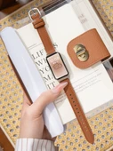 Huawei Bileklik 9/8/NFC Uyumlu Kahve Rengi Rose Gold Tokalı Deri Kordon - 1