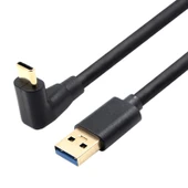 USB 3.0 - Type-C Dirsekli Hızlı Şarj Kablosu - 1.5m - USB Düz - Type-C Açılı - 1