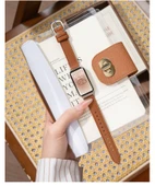 Huawei Bileklik 9/8/NFC Uyumlu Kahve Rengi Rose Gold Tokalı Deri Kordon - 8
