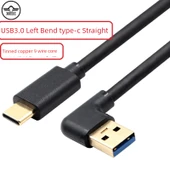 USB 3.0 - Type-C Dirsekli Hızlı Şarj Kablosu - 1.5m - USB Düz - Type-C Açılı - 2