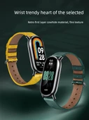 Xiaomi Mi Band 8/9 NFC Uyumlu Deri Kordon - Zeytin Yeşili + Siyah Bağlantı + Ekran Koruyucu - 6