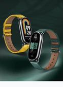 Xiaomi Mi Band 8/9 NFC Uyumlu Deri Kordon - Zeytin Yeşili + Siyah Bağlantı + Ekran Koruyucu - 10