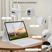 iPad 11 (11 inç) Beyaz Klavye + Lavanta Koruyucu Kılıf - 5