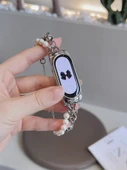 Xiaomi Mi Band 8 için Metal İnci Bileklik - Siyah - 2