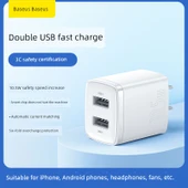 Çift Portlu Beyaz Şarj Aleti + 1m Android Kablo - 1