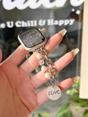 iWatch 4/5/6/SE 44mm İnci Detaylı Gümüş Metal Kordon - 10