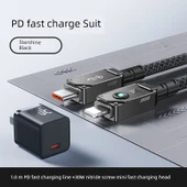 iPhone 15/16 Uyumlu Hızlı Şarj Kablosu ve Şarj Aleti Seti - Xingyao Siyahı 1m 30W GaN PD - 1