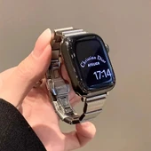 Apple Watch Paslanmaz Çelik Kelebek Tokalı Bambu Kordon - Gümüş iwatchS10-42mm - 3