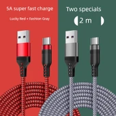 Type-C Hızlı Şarj Data Kablosu - 2 Metre Kırmızı ve Gri - 1