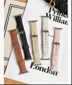 Deri Ekose Desenli Apple Watch Kordonu - Ultra1/2 49mm - Yulaf Ezmesi thumbnail 7