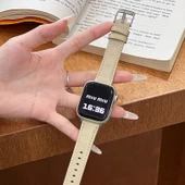 Deri Ekose Desenli Apple Watch Kordonu - Ultra1/2 49mm - Yulaf Ezmesi thumbnail 1