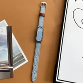 Xiaomi Mi Band 9/NFC Zımbalı Kot Kordon ve Nötr Şeffaf Kılıf - Açık Mavi (2 Film) - 1