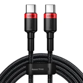 Type-C - Type-C 5A PD100W Hızlı Şarj Data Kablosu - 2 Metre - Kırmızı Siyah - 3