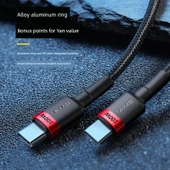 Type-C - Type-C 5A PD100W Hızlı Şarj Data Kablosu - 2 Metre - Kırmızı Siyah - 2