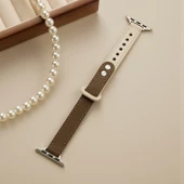 Apple Watch S6/S5/S4/SE 40mm için Deri Kordon - Karamel Sütlü Çay Süt Kayısı - 1