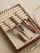 Apple Watch S10 42mm için Deri Kordon - Karamel Sütlü Çay Süt Kayısı - 5