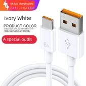 Type-C 6A 100W Süper Hızlı Şarj Data Kablosu - 1m Beyaz thumbnail 1