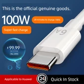 Type-C 6A 100W Süper Hızlı Şarj Data Kablosu - 1m Beyaz thumbnail 2