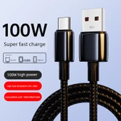 Type-C 6A 100W Süper Hızlı Şarj Data Kablosu - 1.5m Siyah Örgülü - 1