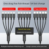 3'ü 1 Arada Çoklu Şarj Kablosu - Siyah Balık İpeği 1.2m [Type-C + Type-C + Type-C] - 2