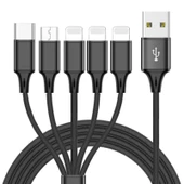 3'ü 1 Arada Çoklu Şarj Kablosu - Siyah Balık İpeği 1.2m [Type-C + Type-C + Type-C] - 6