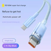 Çift Başlıklı Type-C Data Kablosu PD100W Hızlı Şarj - Xinghai Mavi 2m (Otomatik Kapanma) - 1