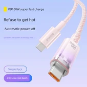 Çift Başlıklı Type-C Data Kablosu PD100W Hızlı Şarj - Pembe 2m (Otomatik Kapanma) - 1