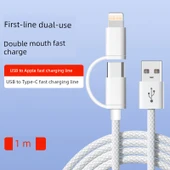 2si1 Arada USB Hızlı Şarj Örgülü Kablo 1 Metre - 1